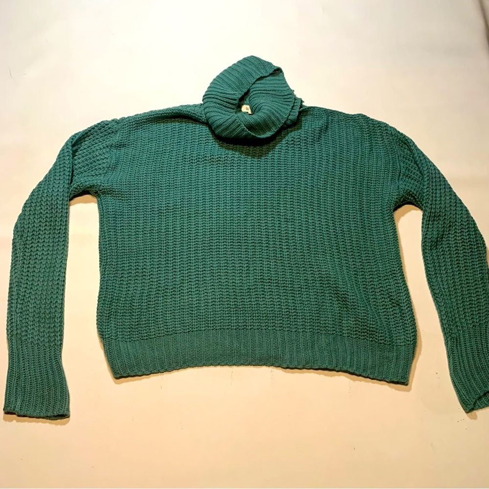 La Miel Women's Sweater Cowl Neck Cold Shoulder Small Green Fall Cozy